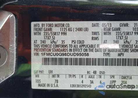 2013 Ford Escape Se from USA, damaged, VIN 1FMCU0G98DUD95058